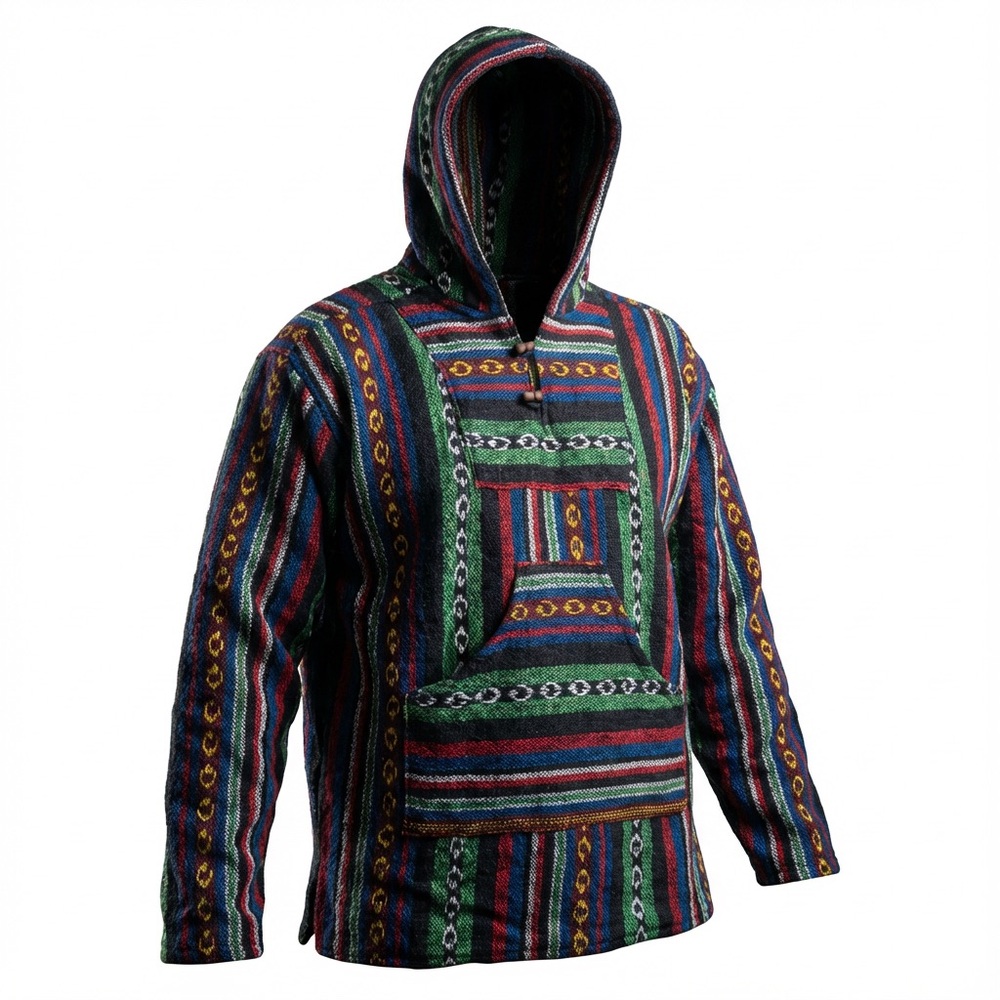 Handwoven Baja Hoodie Pullover – Boho Ethnic Style